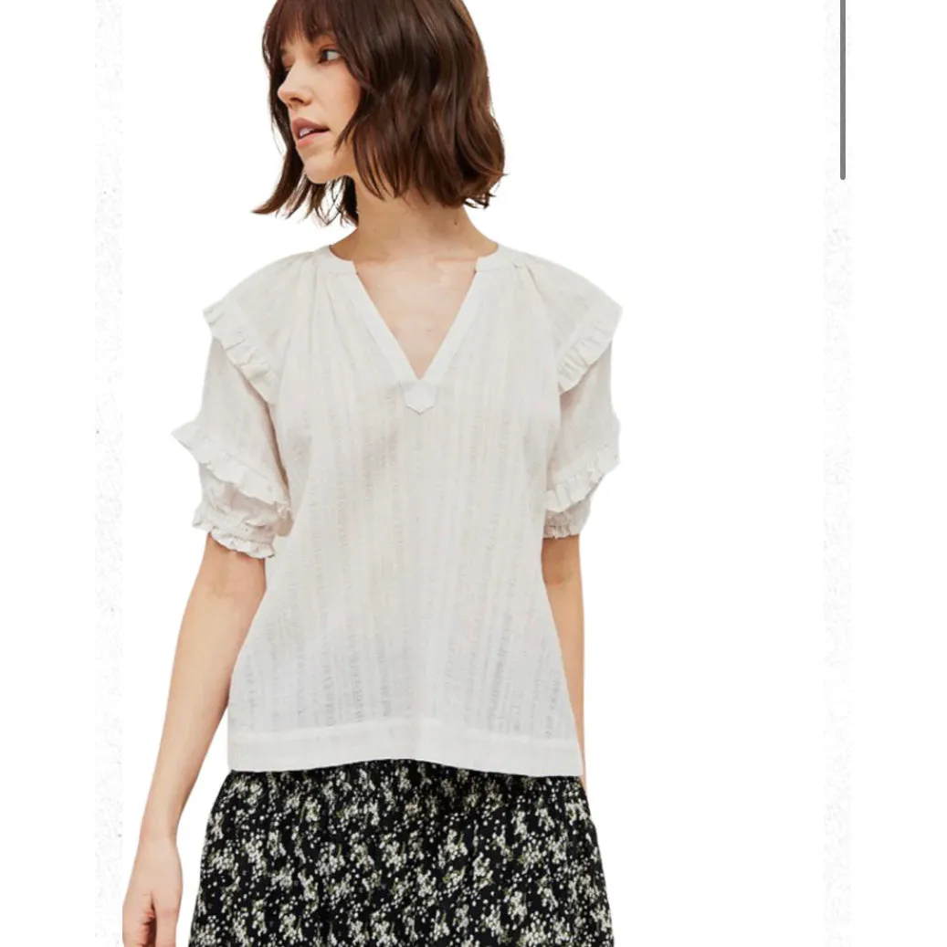 Wren Off White Cotton Ruffle Sleeve Blouse Grade and Gather-SALE